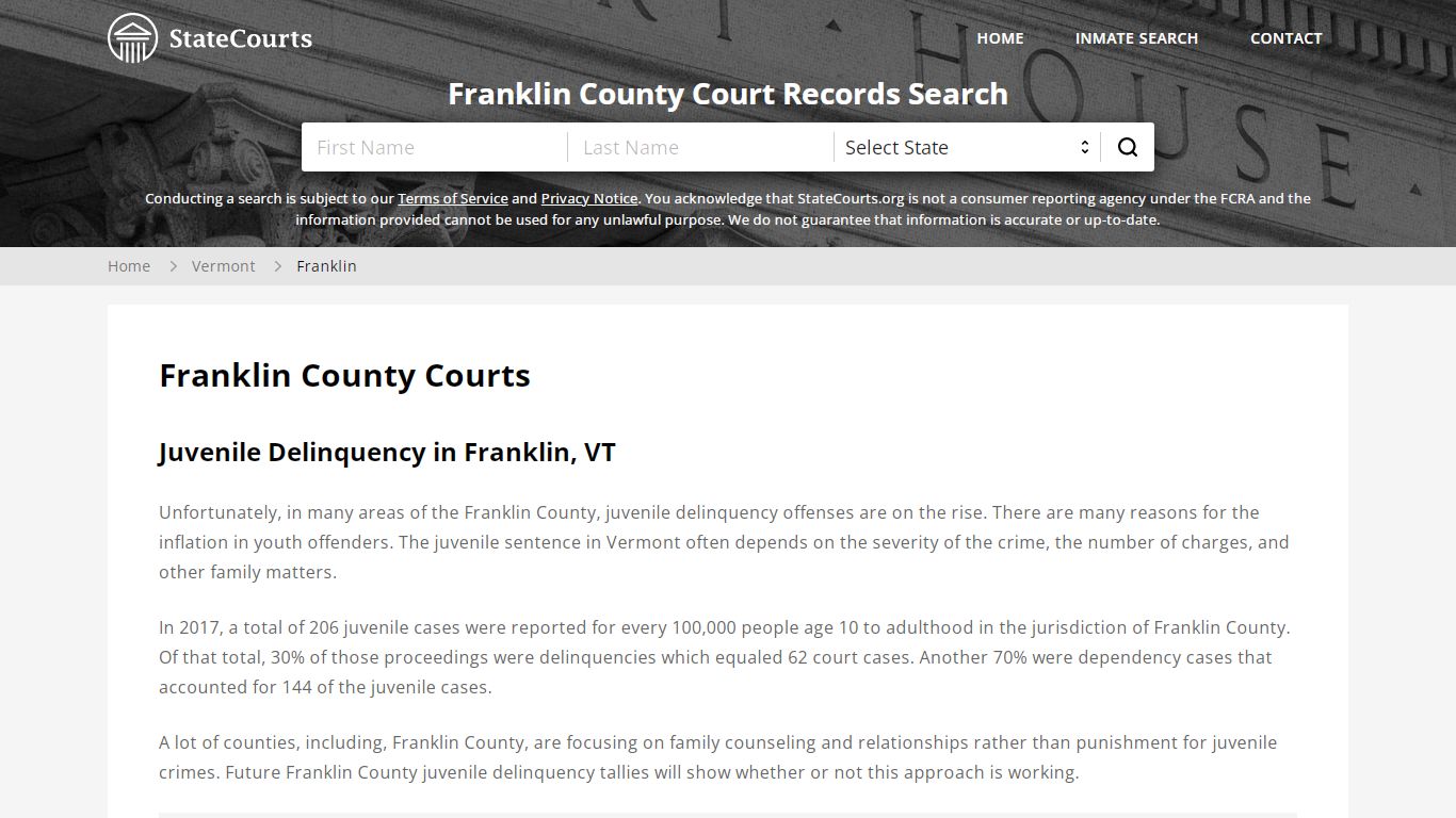 Franklin County, VT Courts - Records & Cases - StateCourts