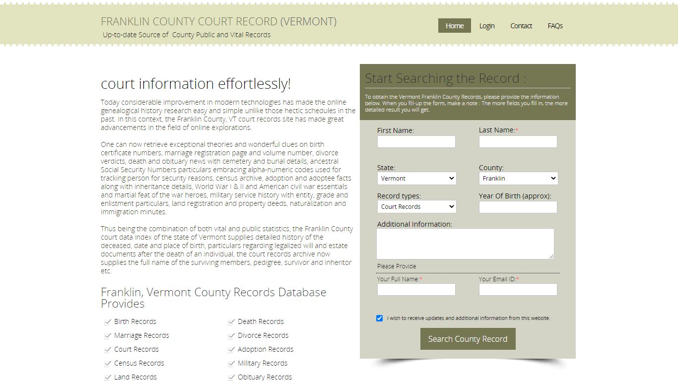 Franklin County, Vermont Public Court Records Index