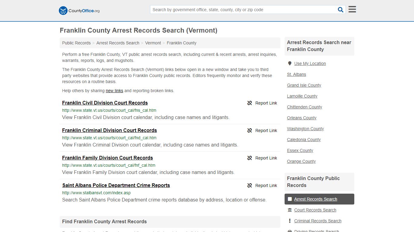 Arrest Records Search - Franklin County, VT (Arrests ...